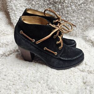 Sebago Modcloth Ashton Black Suede Leather Laceup Booties‎ sz 8